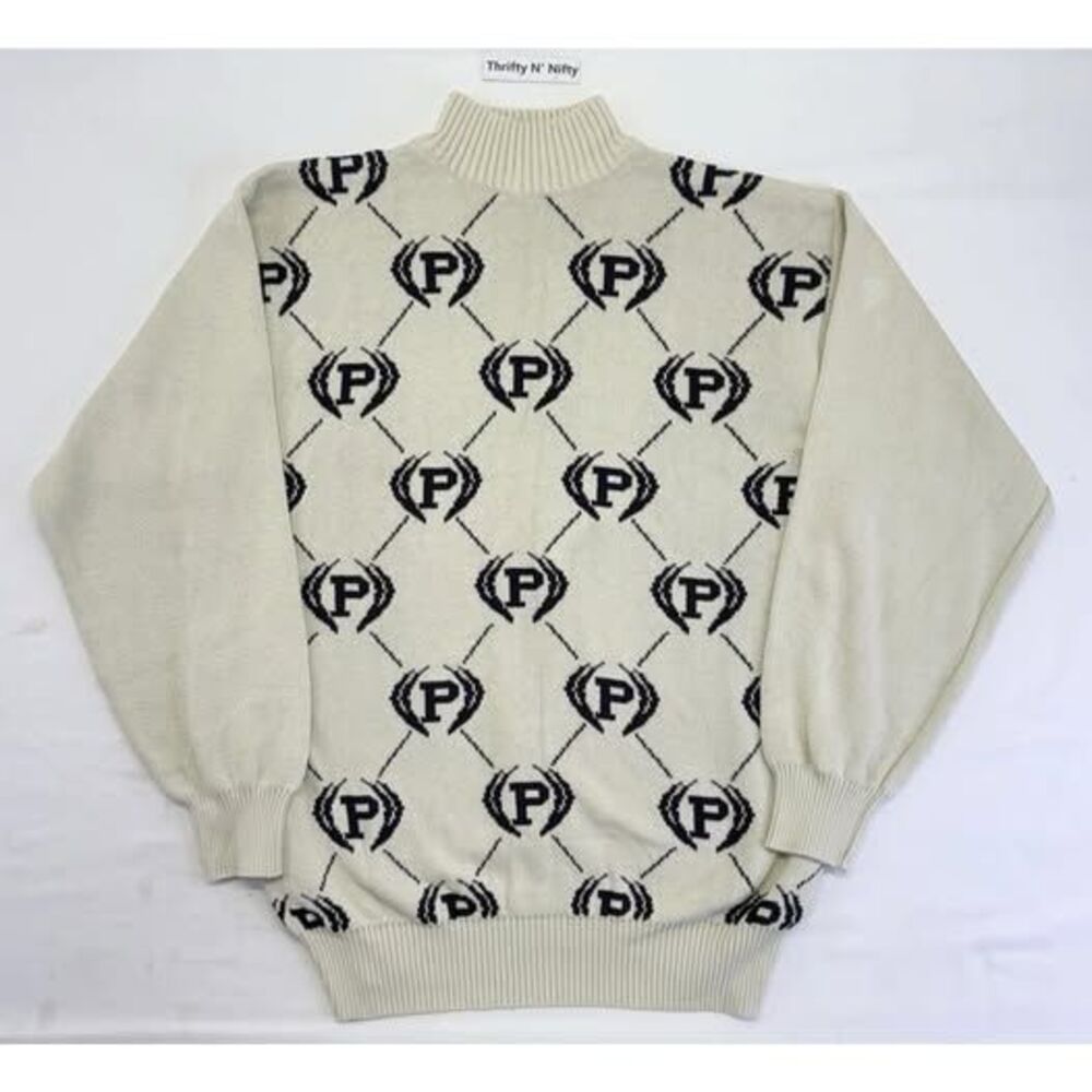 VTG Y2K Phat Farm Diamond Monogram Sweater Men’s Large Off White Mens Ex-Large